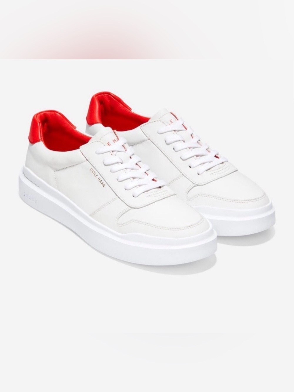 Cole Haan Women’s GrandPro Rally Court Shoes White Red Leather Sneakers Low 7.5B